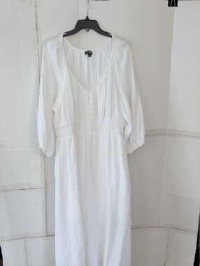 J. Crew White Cotton Button-Front Maxi Dress SZ XL Textured Lined Chic Casual